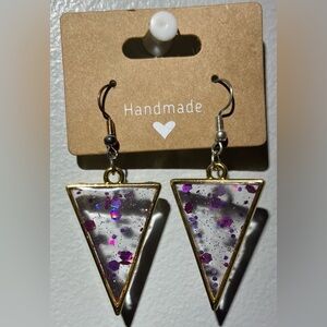 Handmade Gold and Purple Triangle Earrings